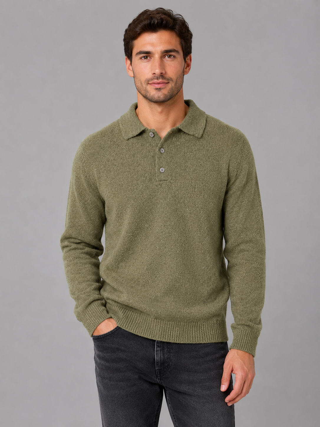 Kacob | Men's Knitted Button Polo Jumper
