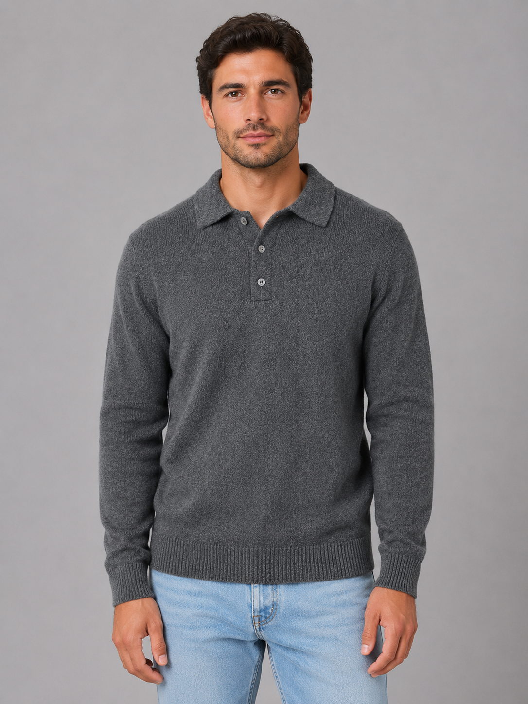 Kacob | Men's Knitted Button Polo Jumper