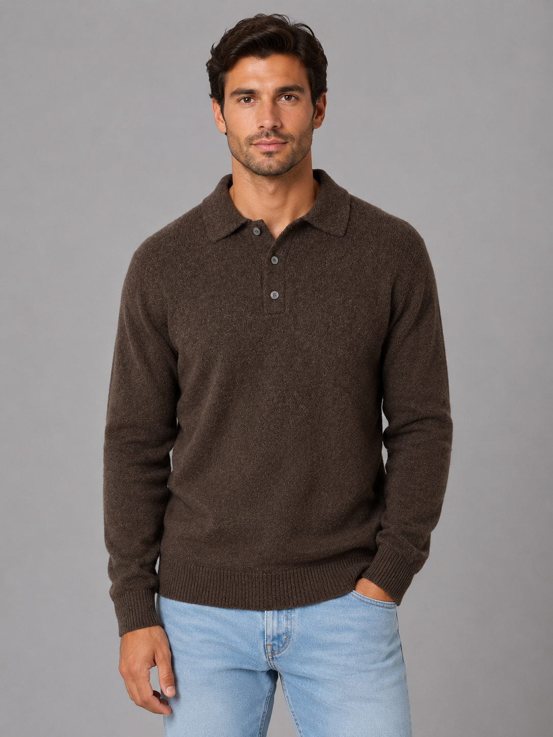 Kacob | Men's Knitted Button Polo Jumper