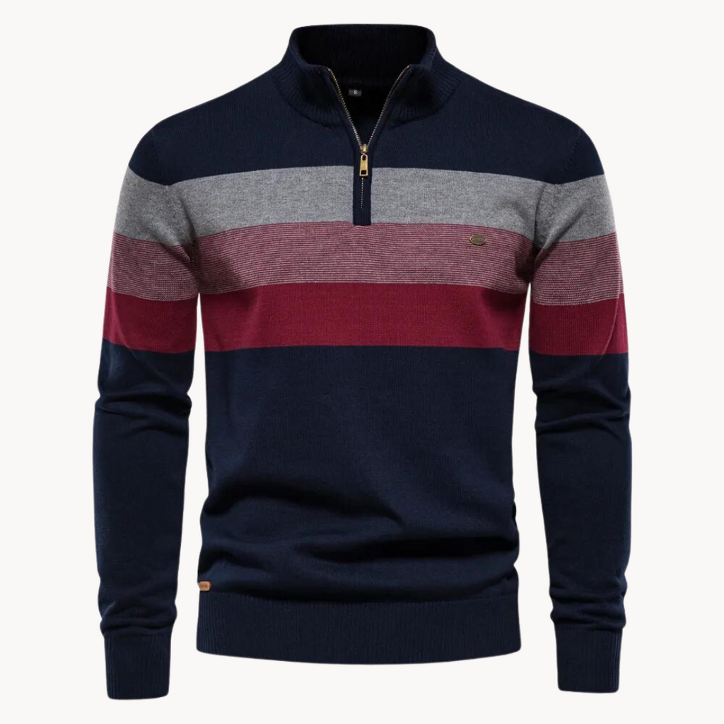 Kacob | Men's Knitted Quarter-Zip Striped Cardigan
