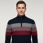 Kacob | Men's Knitted Quarter-Zip Striped Cardigan