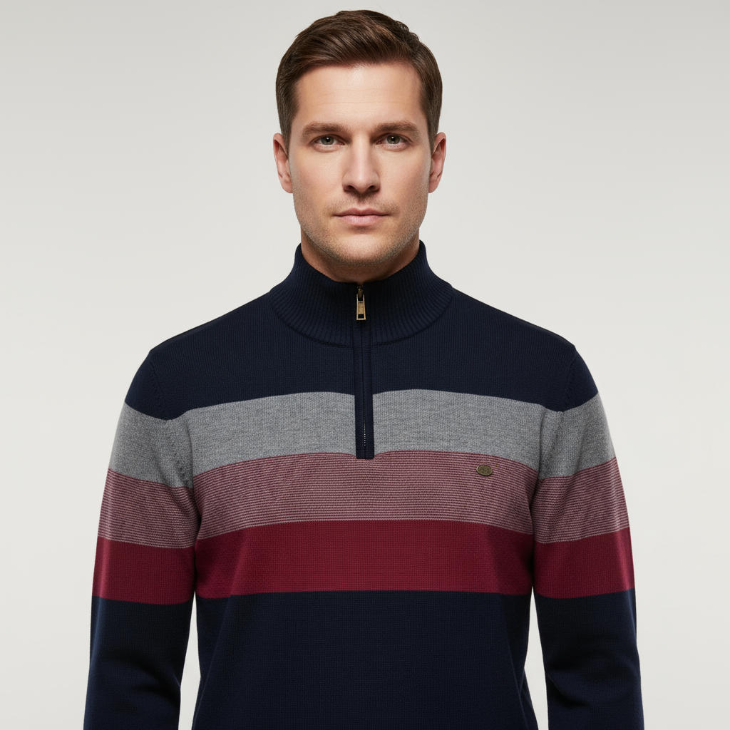 Kacob | Men's Knitted Quarter-Zip Striped Cardigan