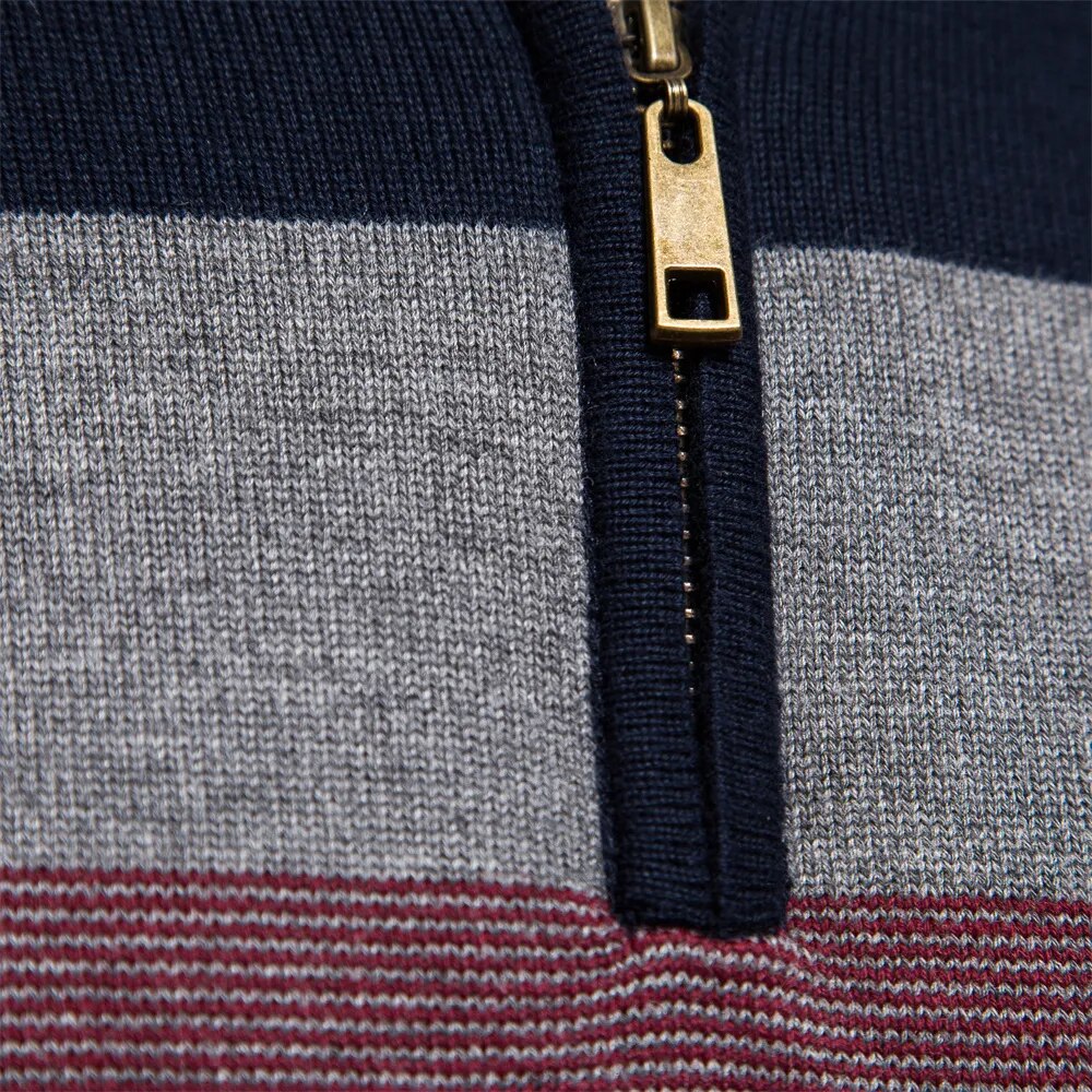 Kacob | Men's Knitted Quarter-Zip Striped Cardigan