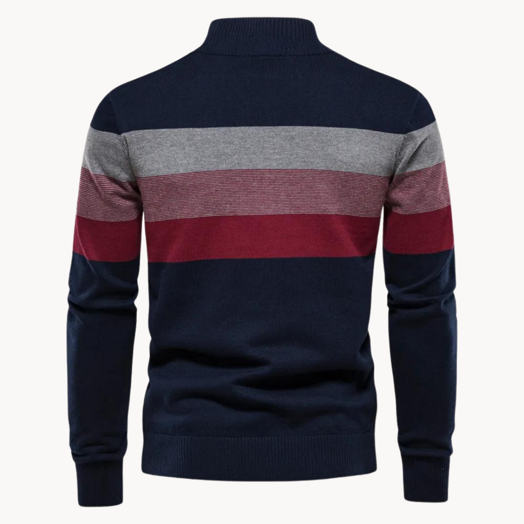 Kacob | Men's Knitted Quarter-Zip Striped Cardigan
