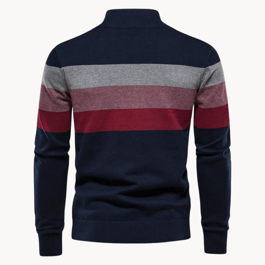 Kacob | Men's Knitted Quarter-Zip Striped Cardigan