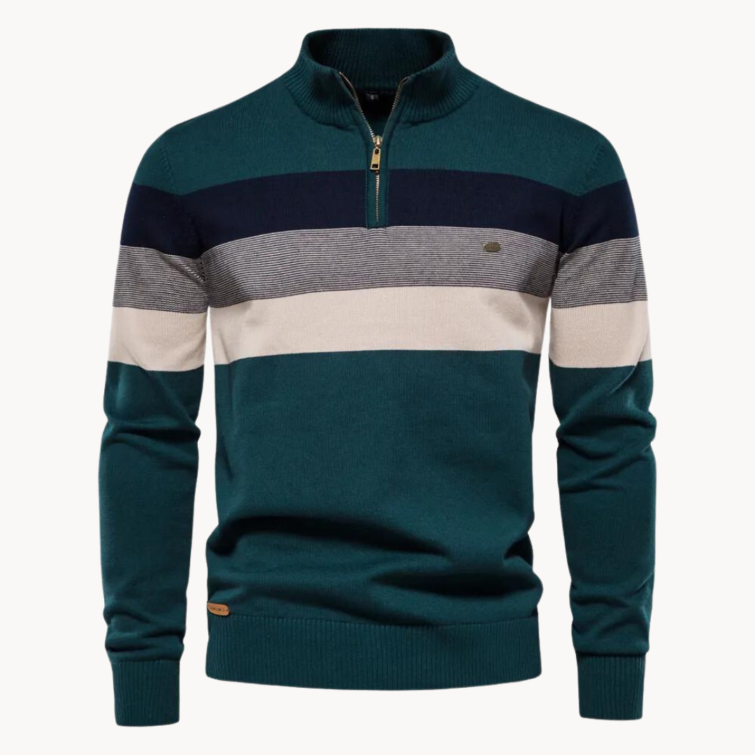 Kacob | Men's Knitted Quarter-Zip Striped Cardigan