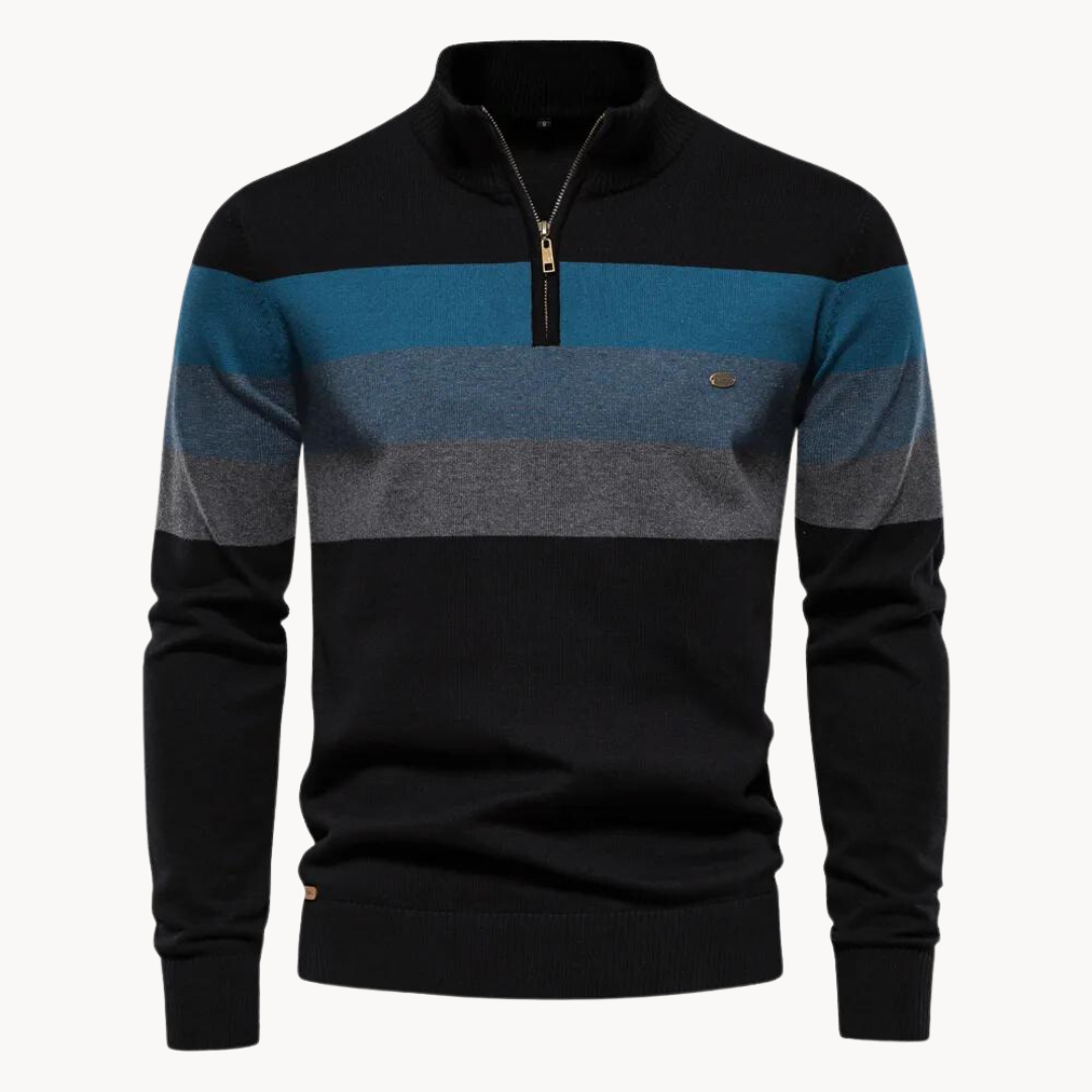 Kacob | Men's Knitted Quarter-Zip Striped Cardigan
