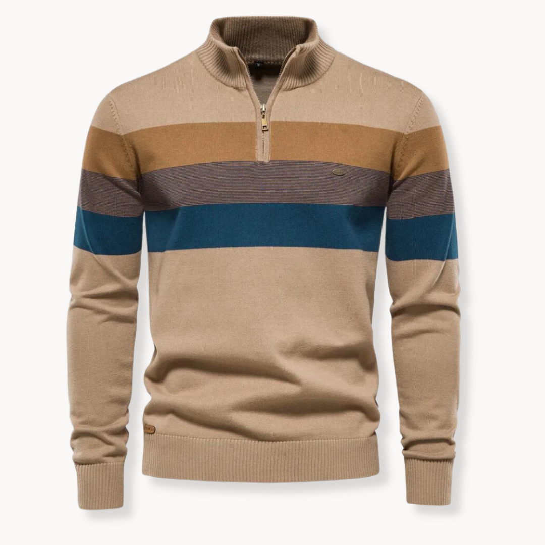 Kacob | Men's Knitted Quarter-Zip Striped Cardigan