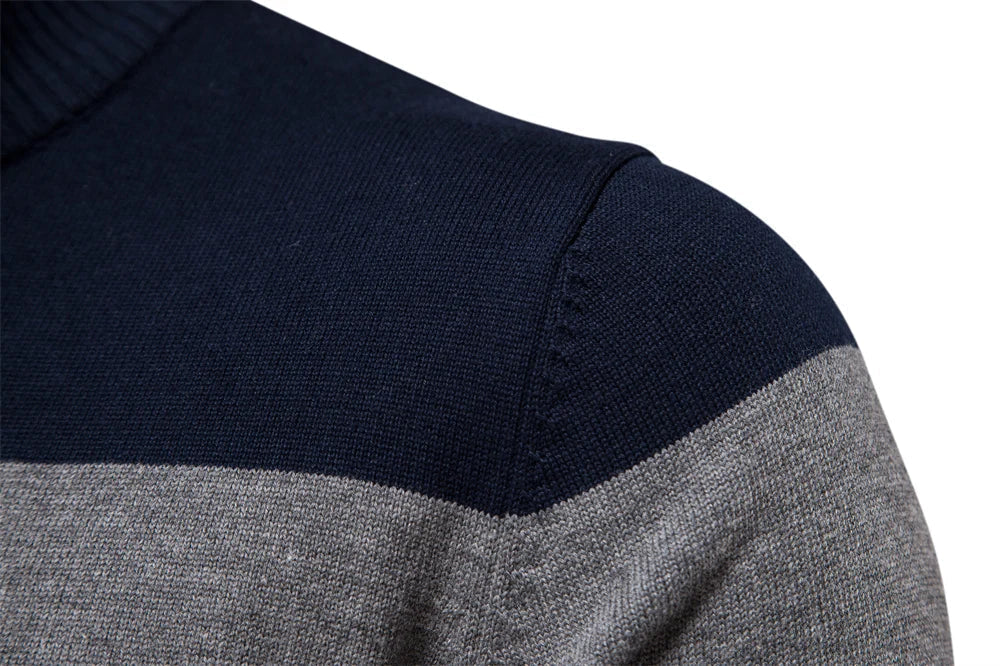 Kacob | Men's Knitted Quarter-Zip Striped Cardigan