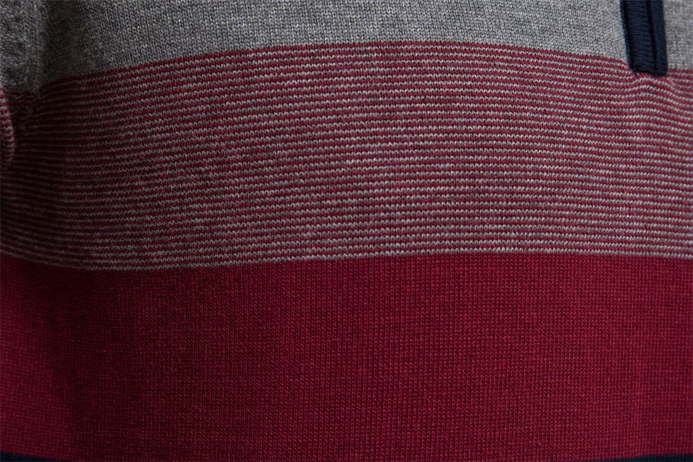 Kacob | Men's Knitted Quarter-Zip Striped Cardigan