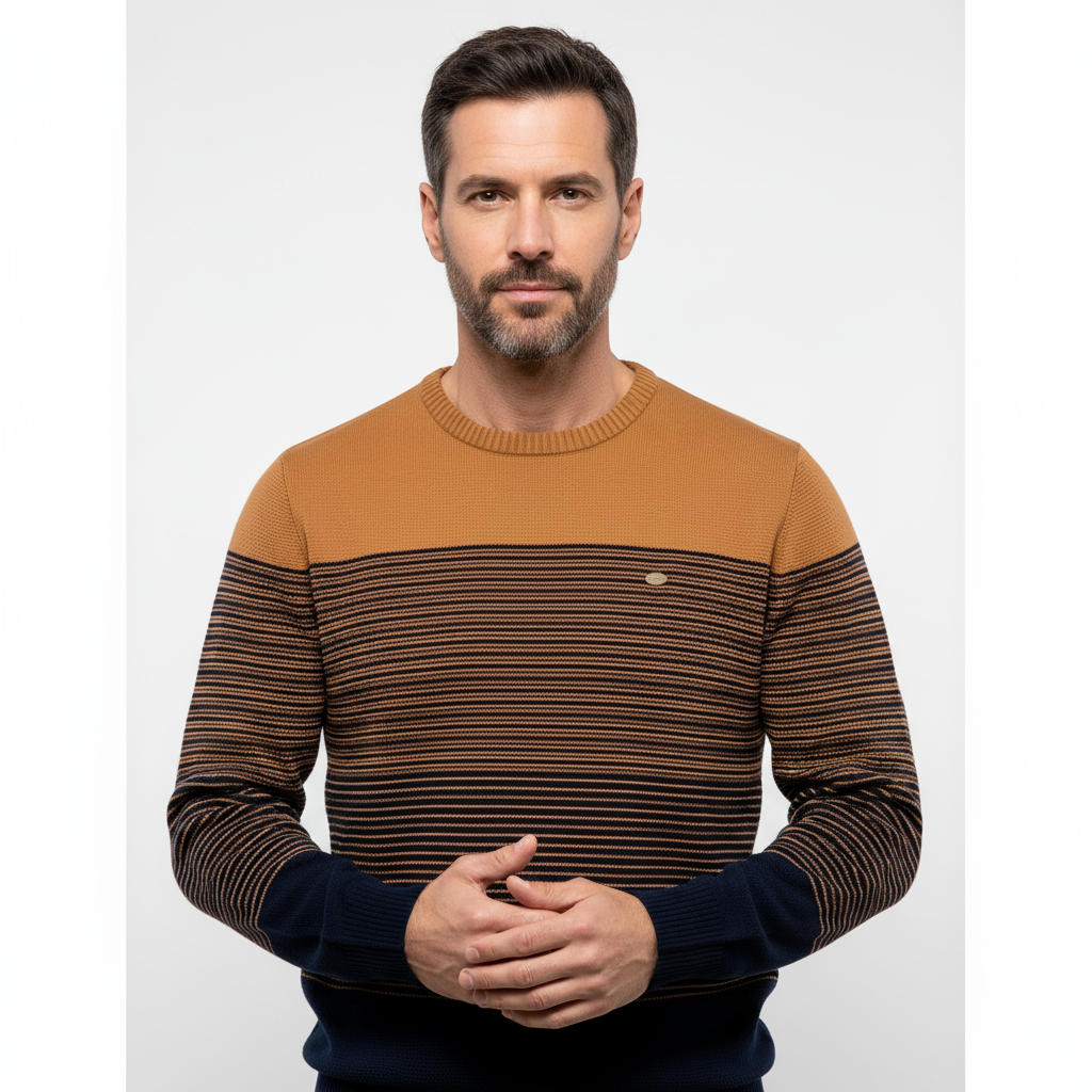 Kacob | Men's Knitted Ribbed Striped Jumper
