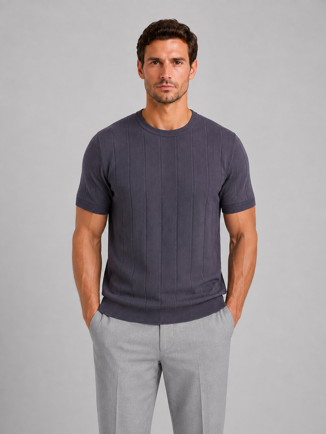 Kacob | Men's Knitted Short Sleeve Crew Neck T-Shirt
