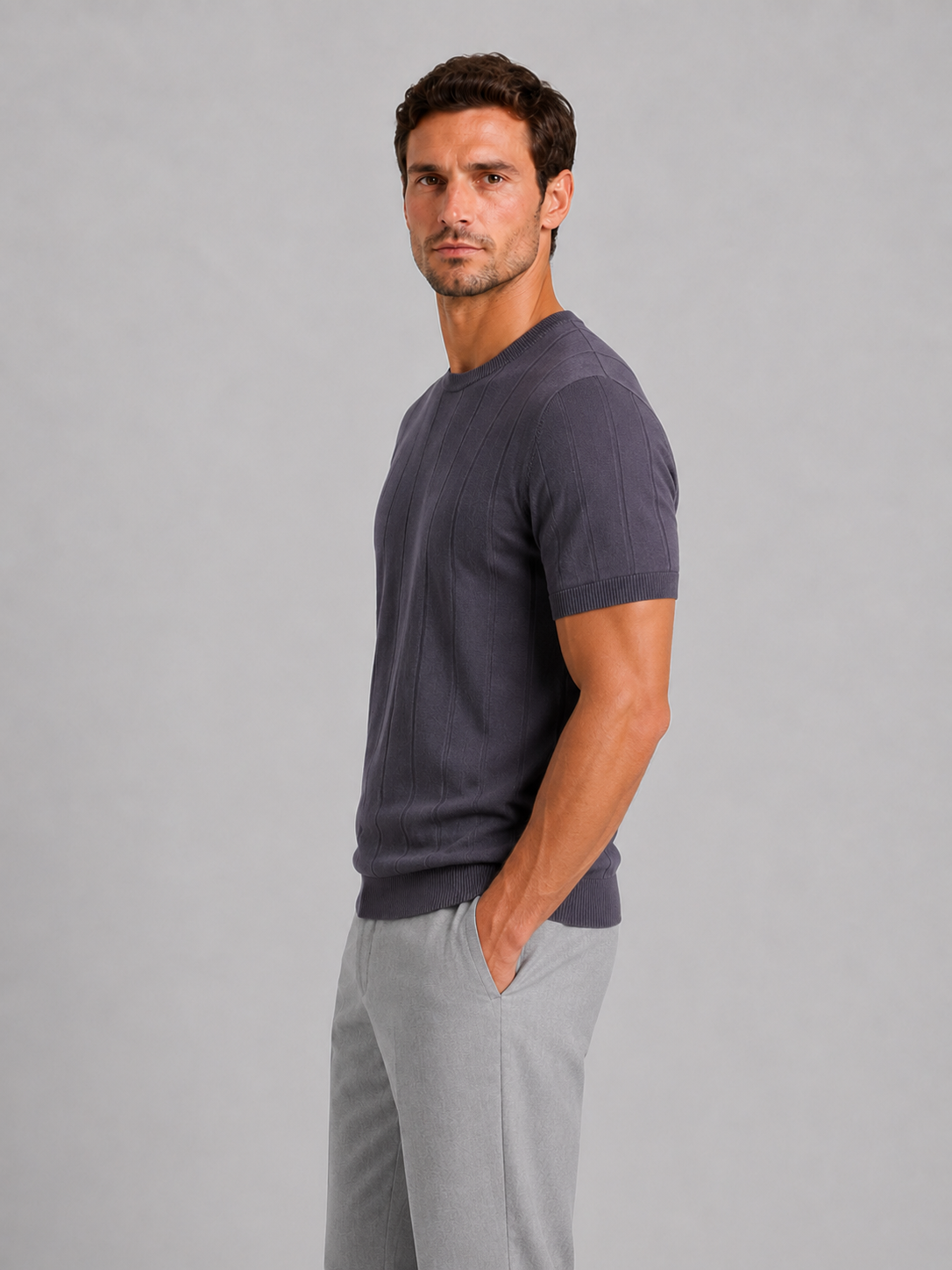Kacob | Men's Knitted Short Sleeve Crew Neck T-Shirt
