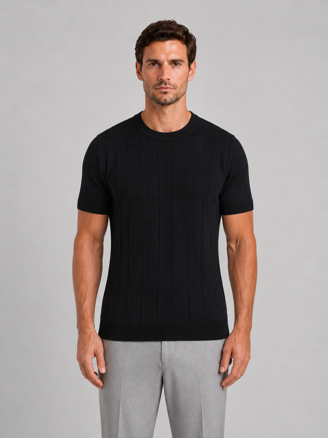 Kacob | Men's Knitted Short Sleeve Crew Neck T-Shirt