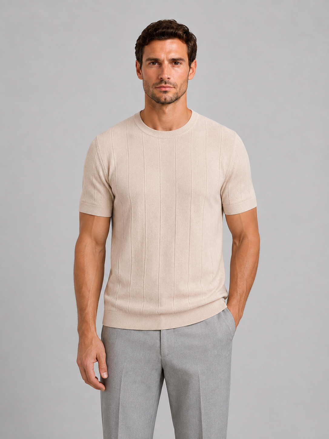 Kacob | Men's Knitted Short Sleeve Crew Neck T-Shirt
