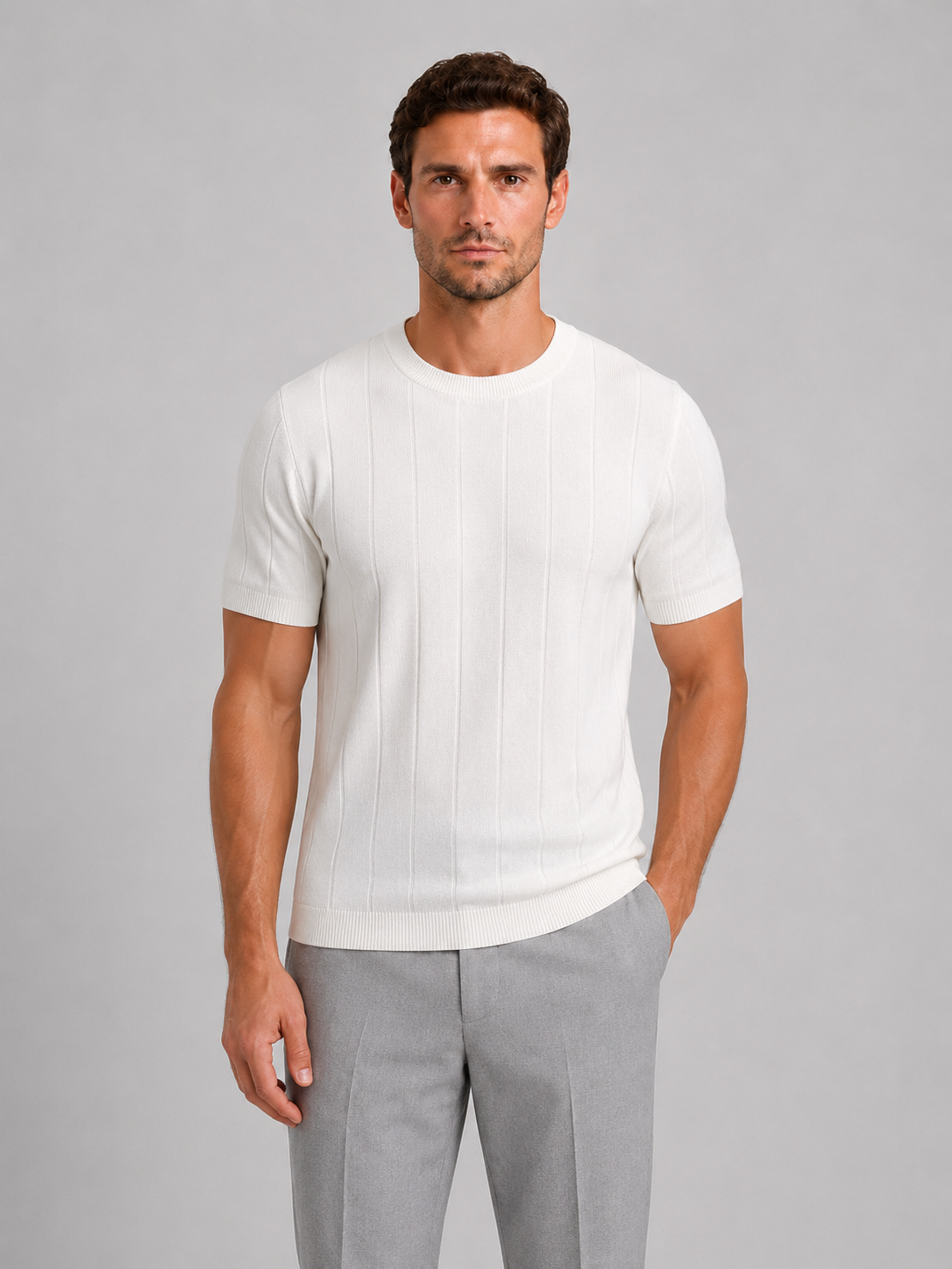Kacob | Men's Knitted Short Sleeve Crew Neck T-Shirt