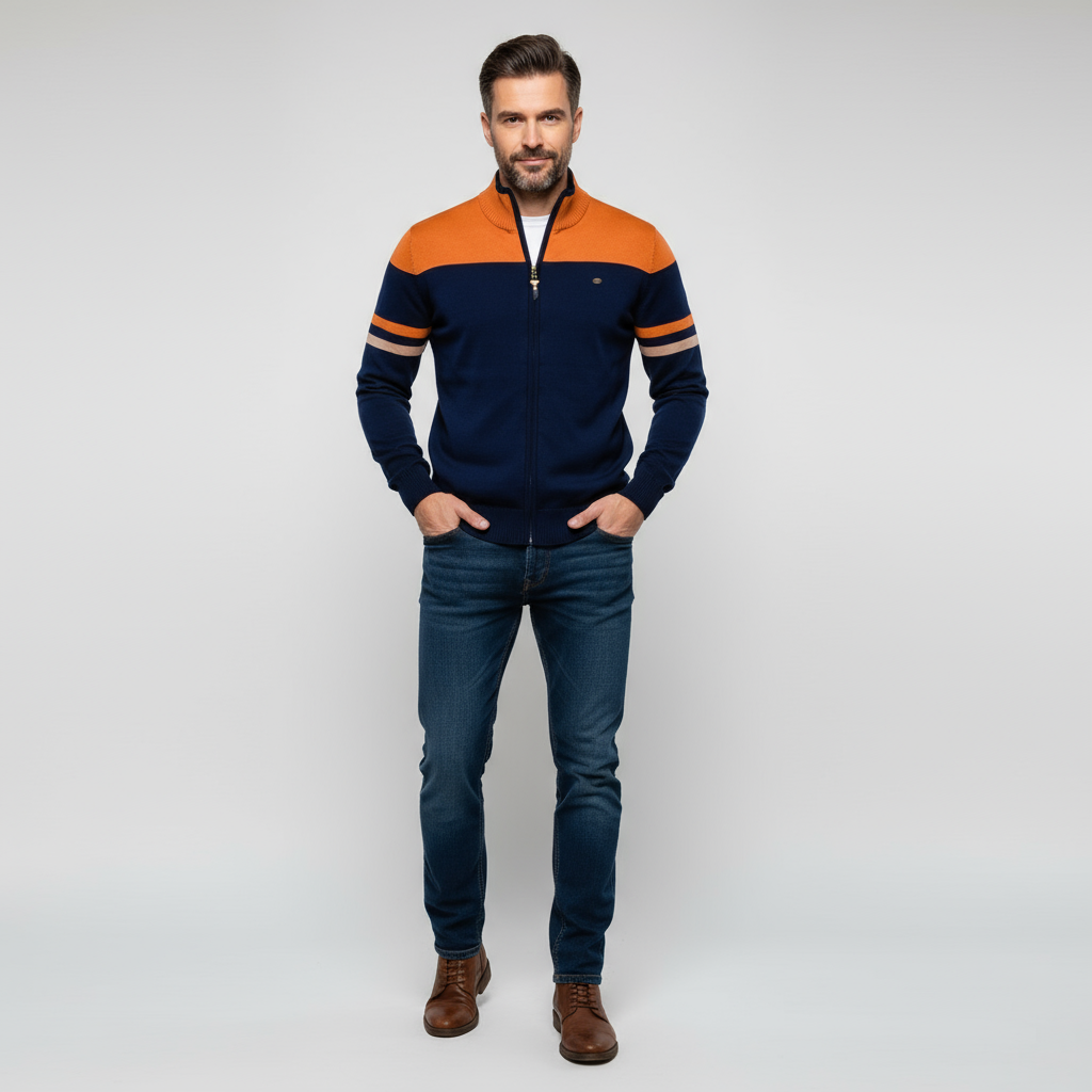 Kacob | Men's Knitted Zip Mock Neck Cardigan