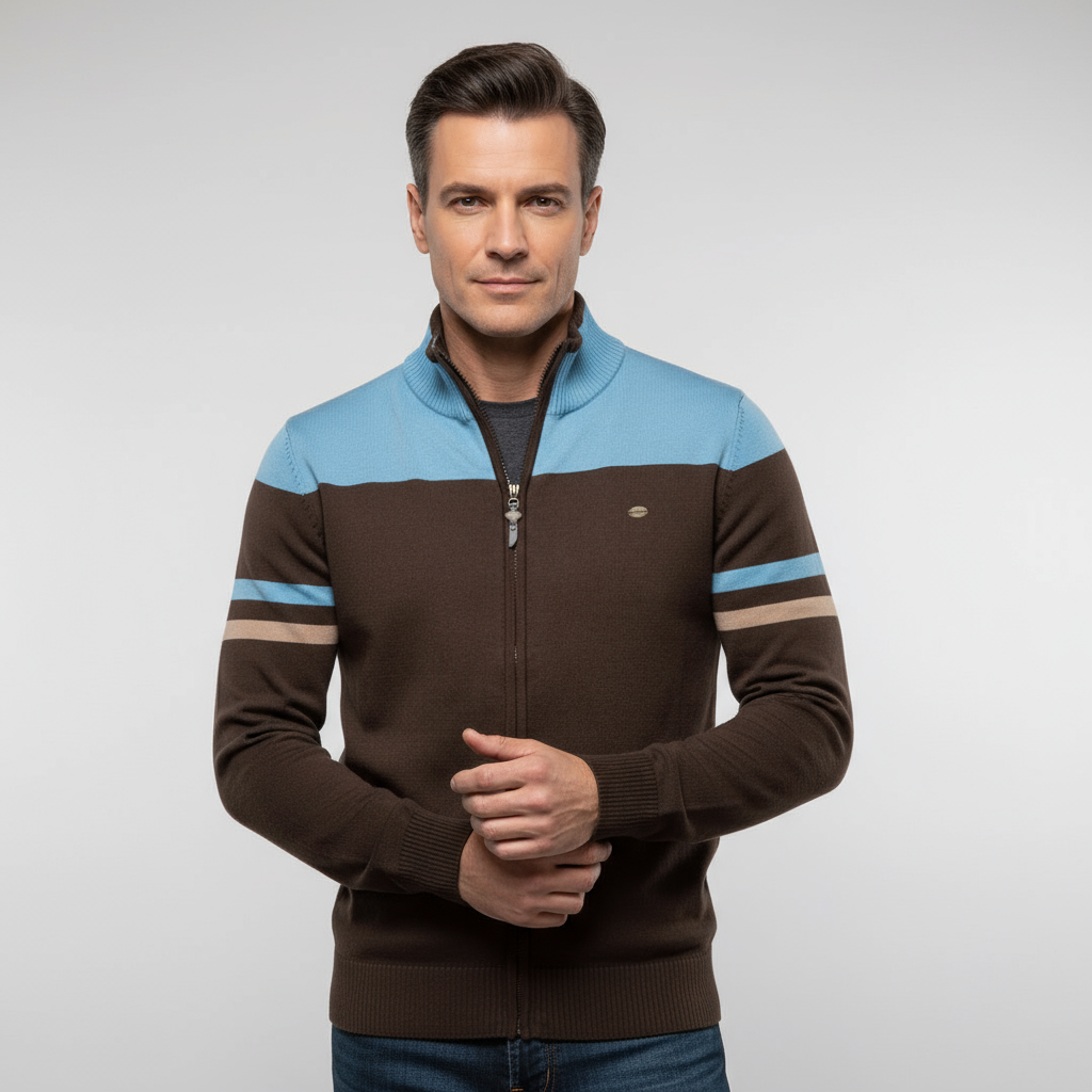 Kacob | Men's Knitted Zip Mock Neck Cardigan