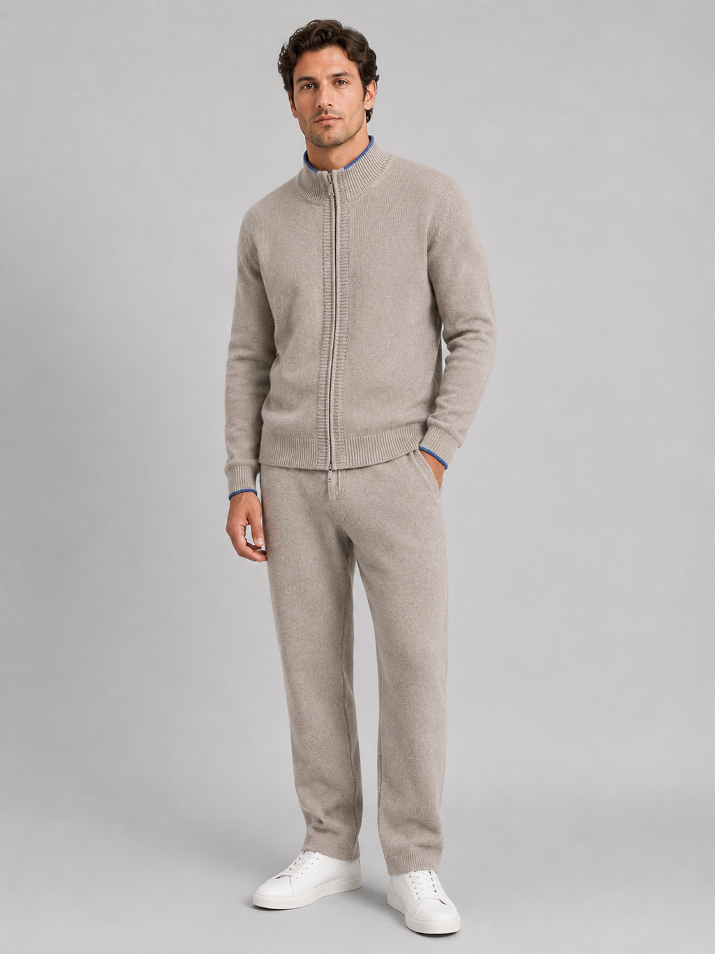 Kacob | Men's Knitted Zip-Up Lounge Co-Ord Set