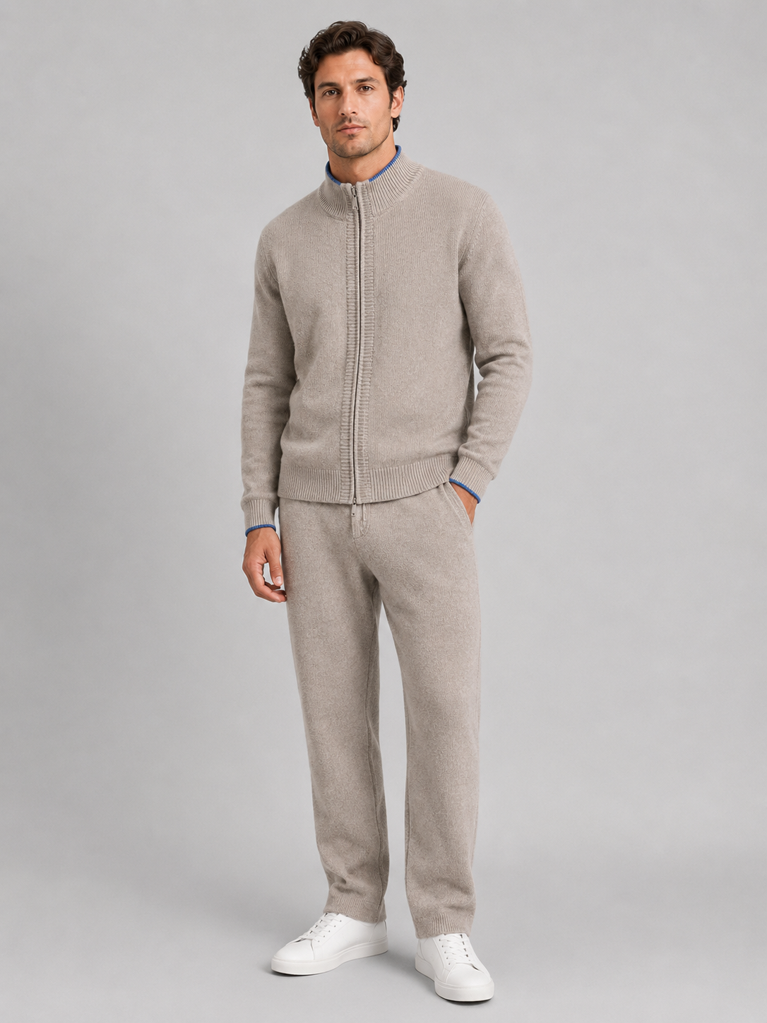 Kacob | Men's Knitted Zip-Up Lounge Co-Ord Set