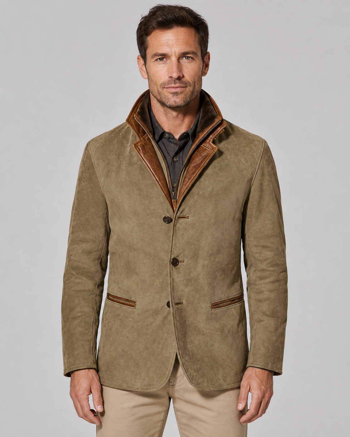 Kacob | Men's Layered Collar Suede-Look Jacket