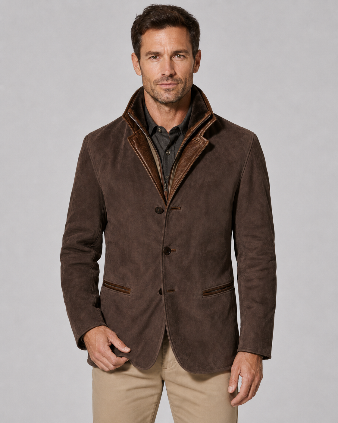 Kacob | Men's Layered Collar Suede-Look Jacket