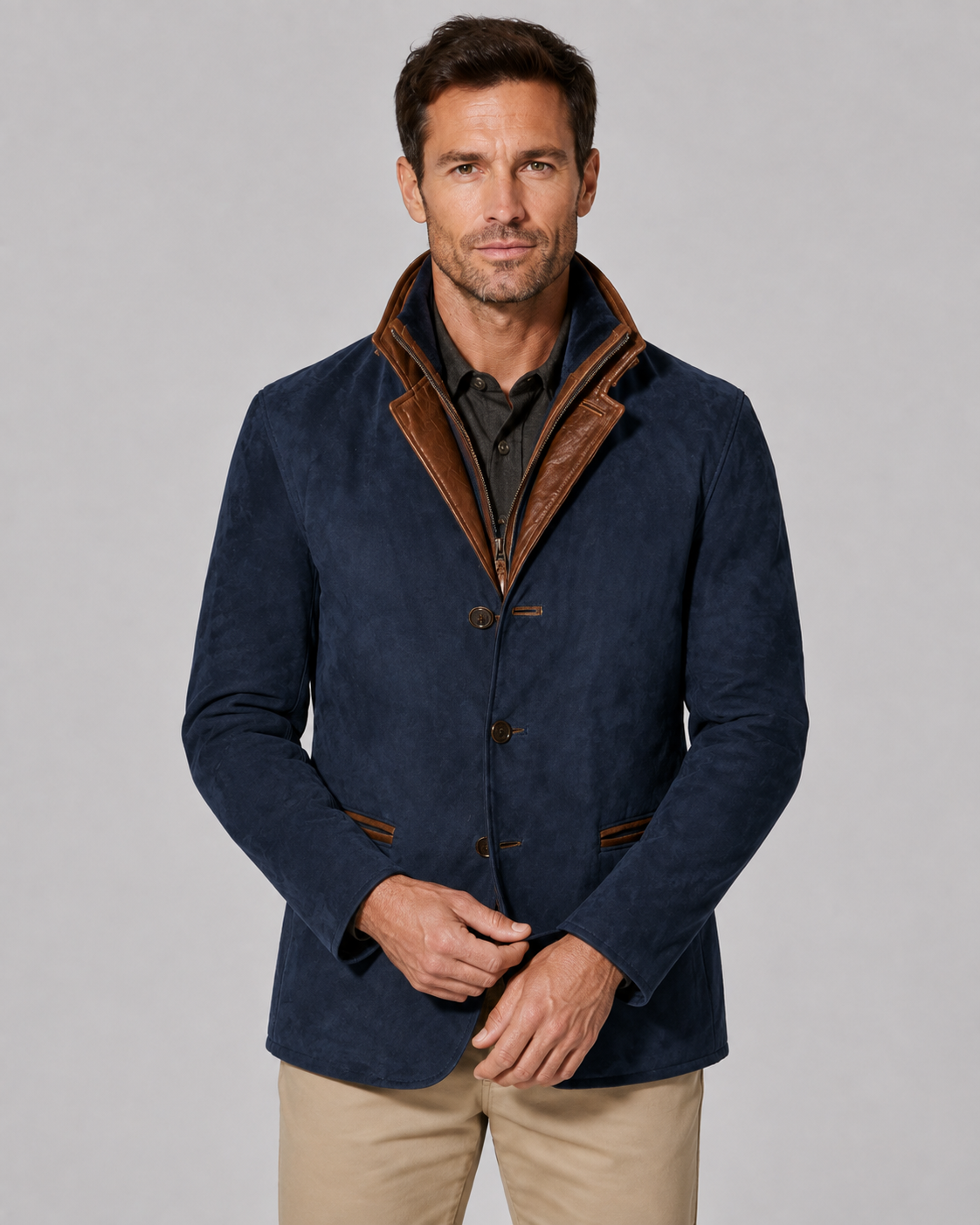 Kacob | Men's Layered Collar Suede-Look Jacket