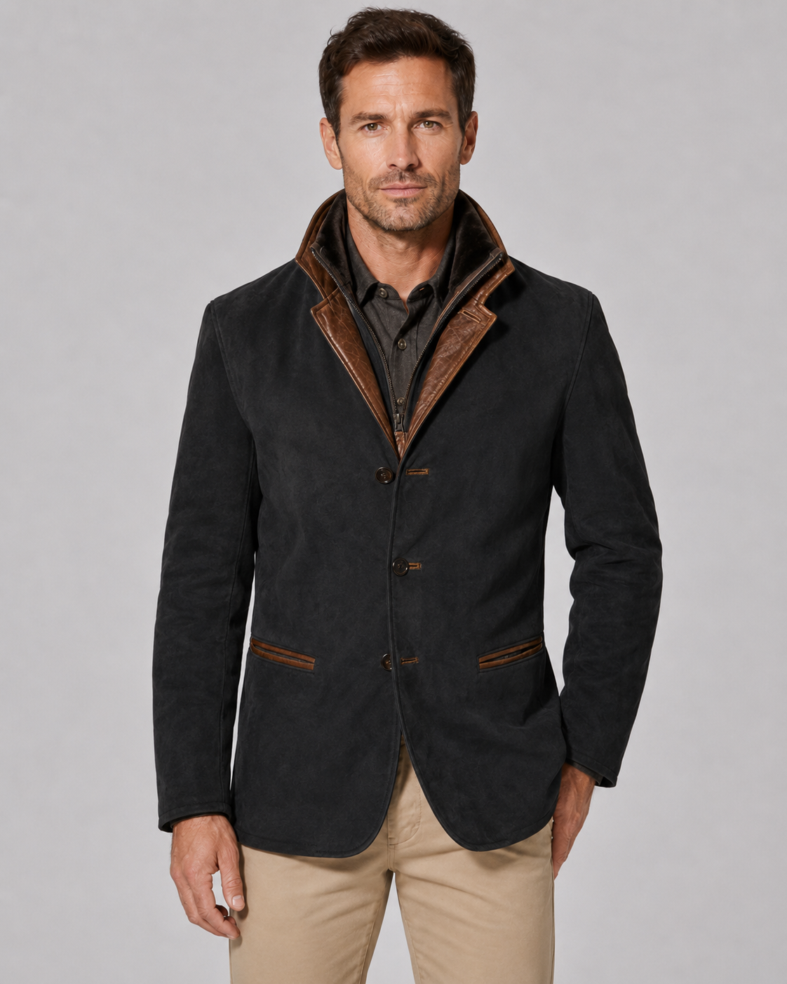 Kacob | Men's Layered Collar Suede-Look Jacket