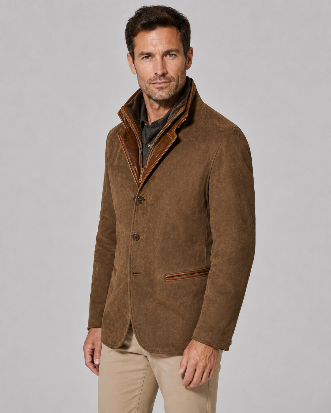 Kacob | Men's Layered Collar Suede-Look Jacket