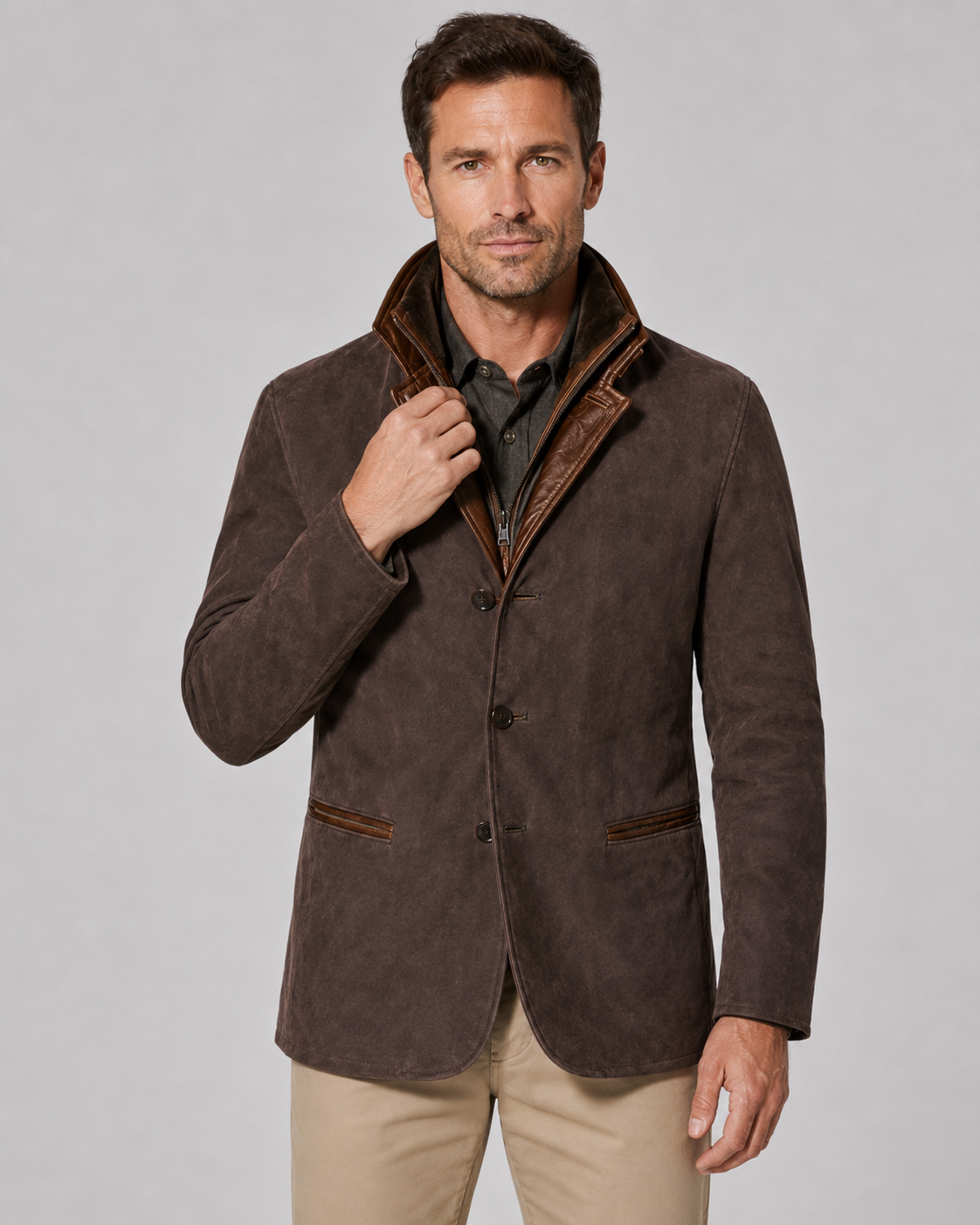 Kacob | Men's Layered Collar Suede-Look Jacket