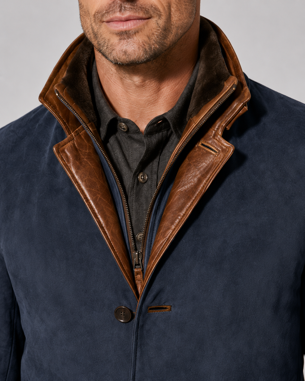 Kacob | Men's Layered Collar Suede-Look Jacket