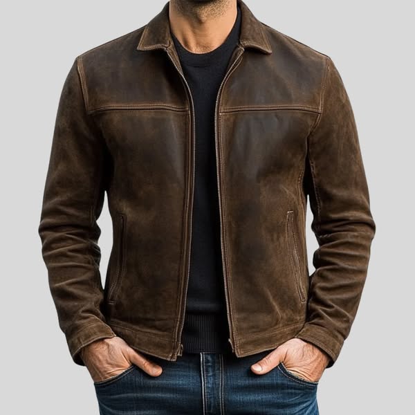 Kacob | Men's Leather Zip-Up Pocket Jacket