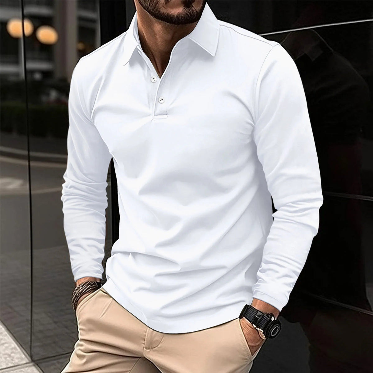 Men's Long Sleeve Classic Collar Polo Shirt