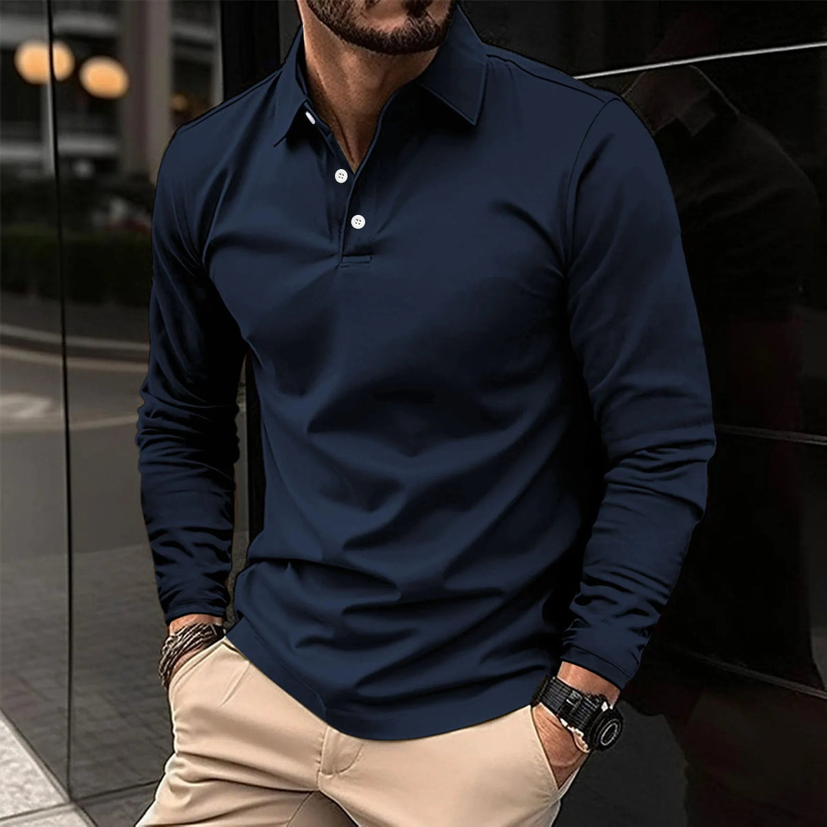 Men's Long Sleeve Classic Collar Polo Shirt