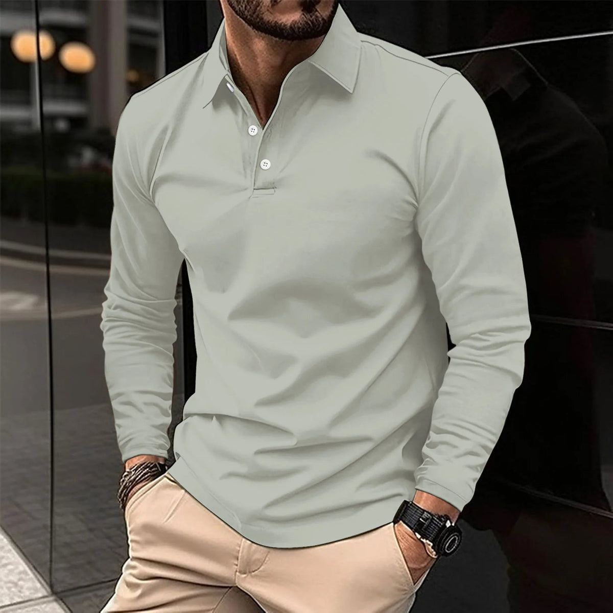 Men's Long Sleeve Classic Collar Polo Shirt