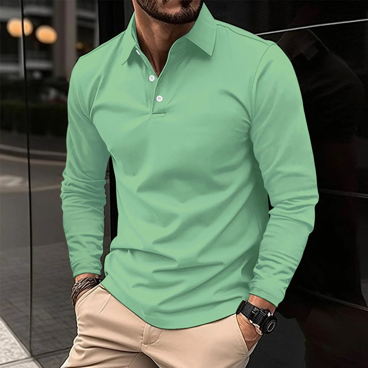 Men's Long Sleeve Classic Collar Polo Shirt