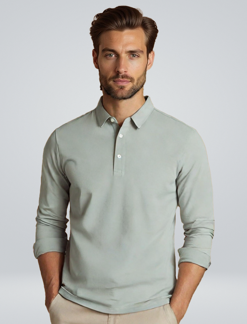Men's Long Sleeve Classic Collar Polo Shirt