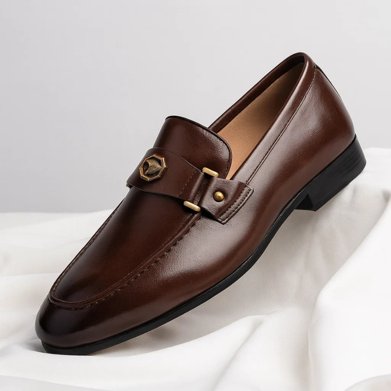 Men's Metal Trim Faux Leather Dress Loafers
