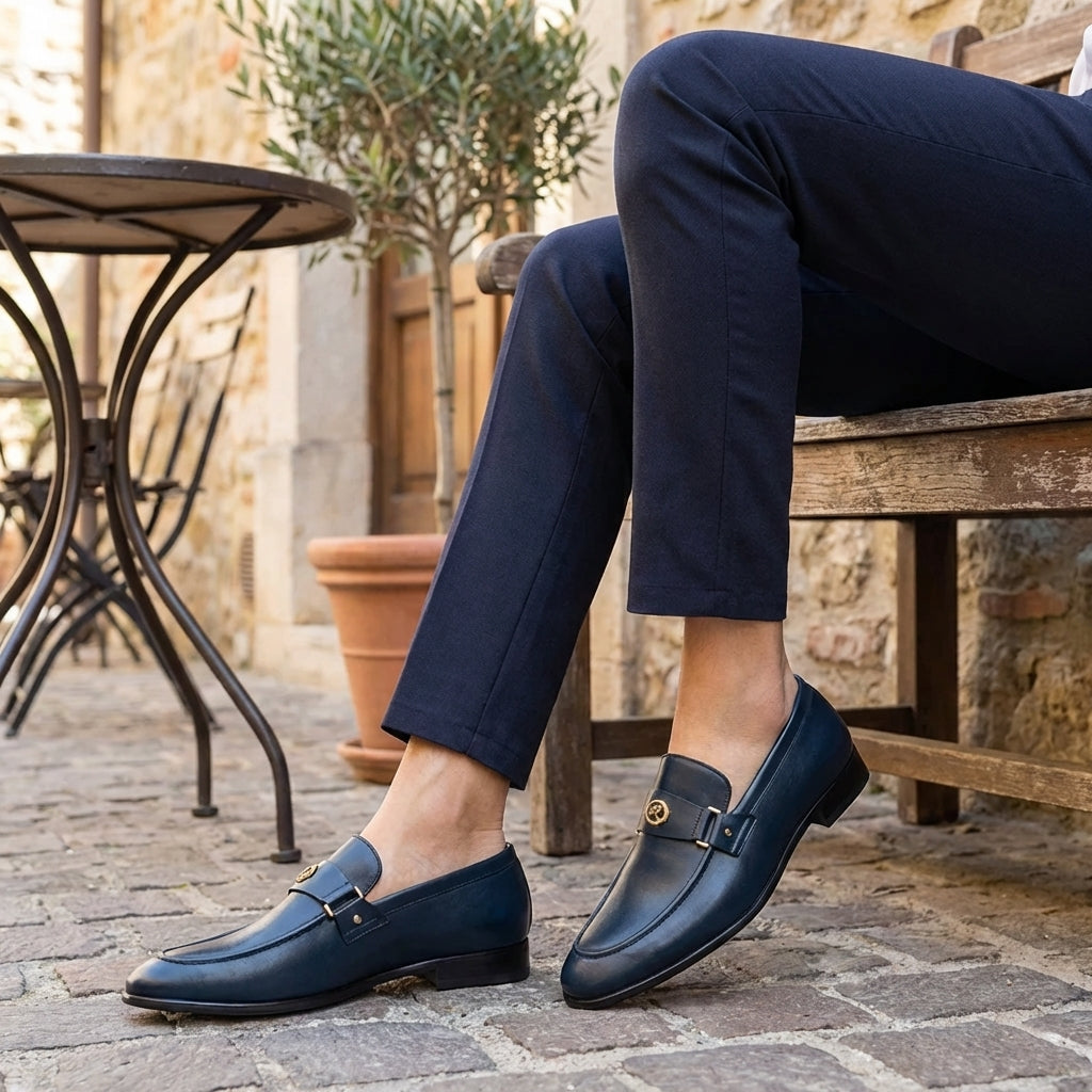 Men's Metal Trim Faux Leather Dress Loafers