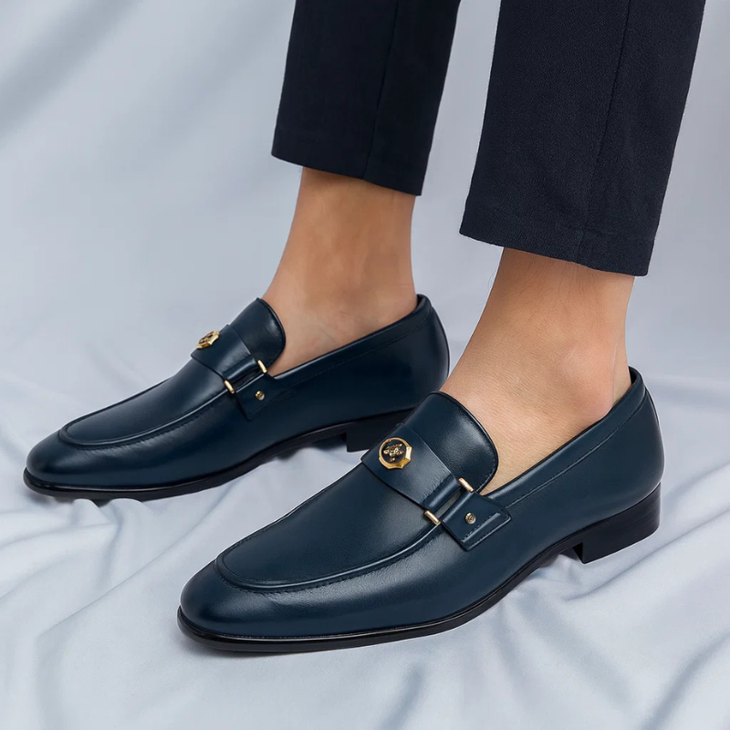 Men's Metal Trim Faux Leather Dress Loafers
