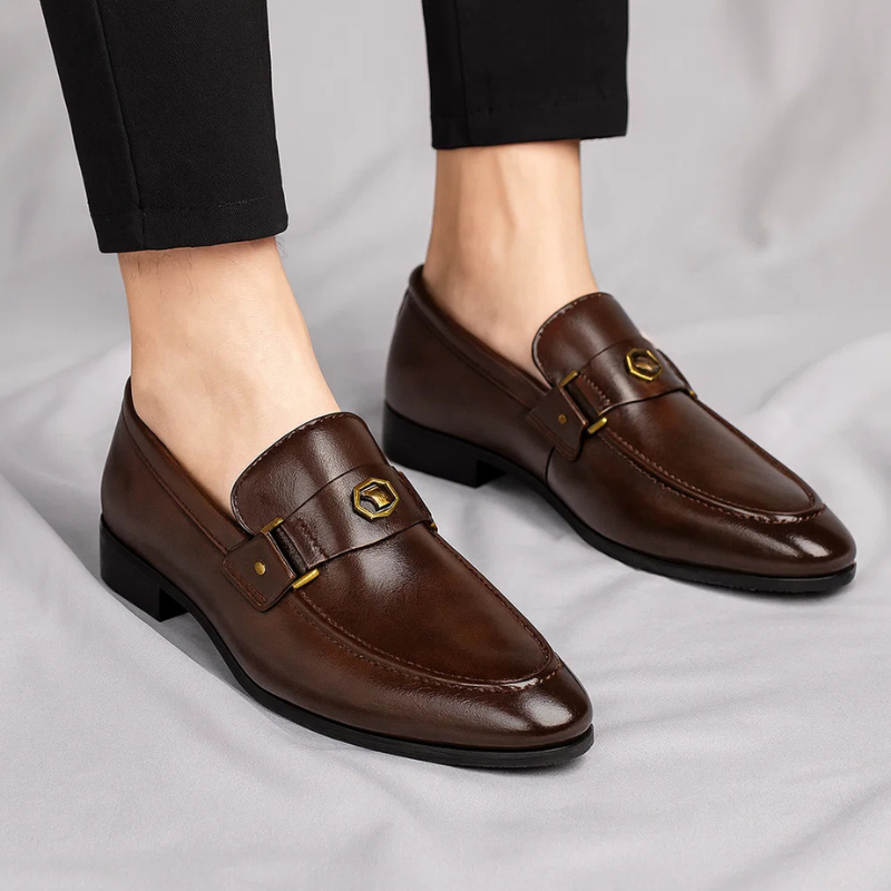 Men's Metal Trim Faux Leather Dress Loafers