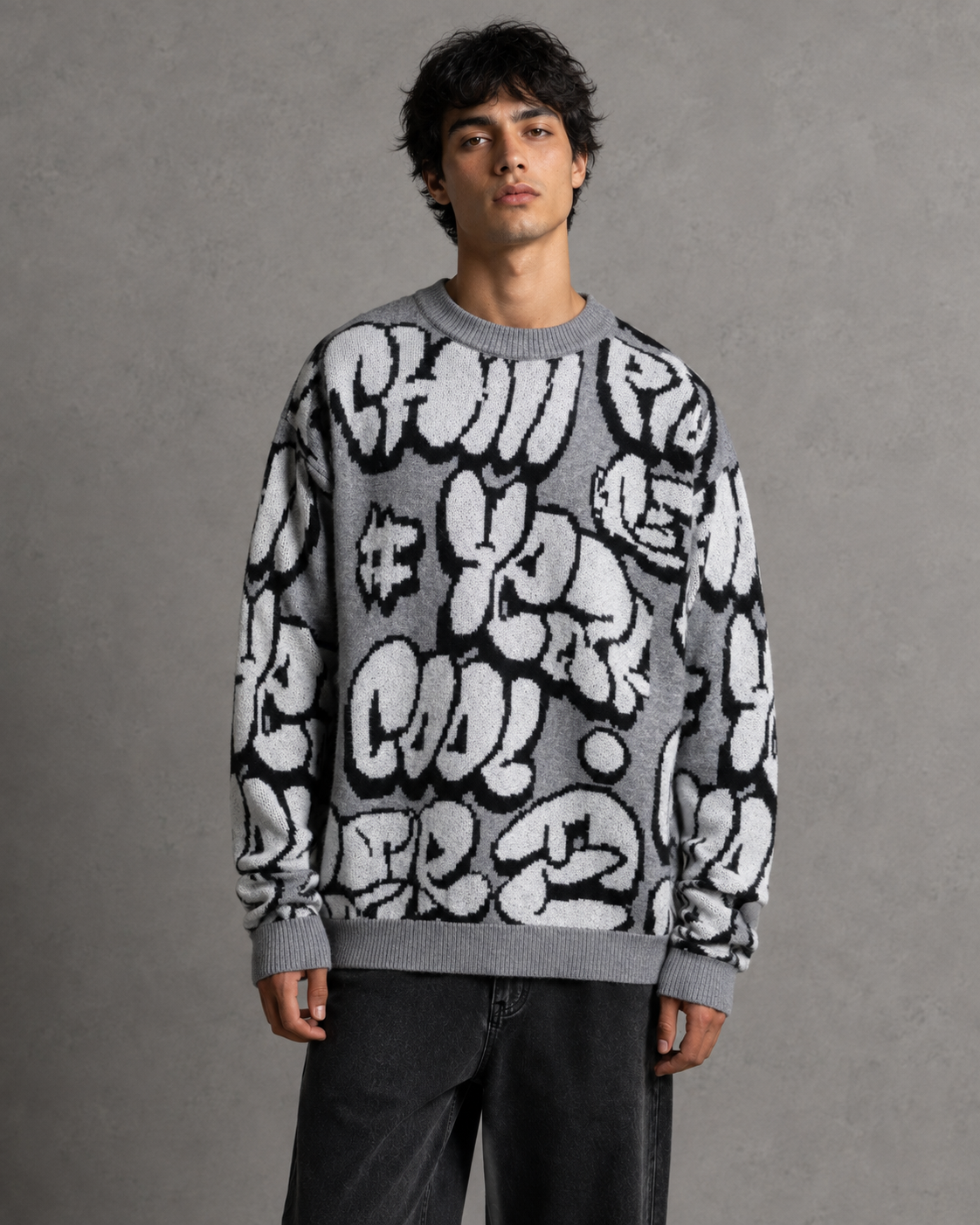 Kacob | Men's Oversized Drop Shoulder Graphic Knit Jumper