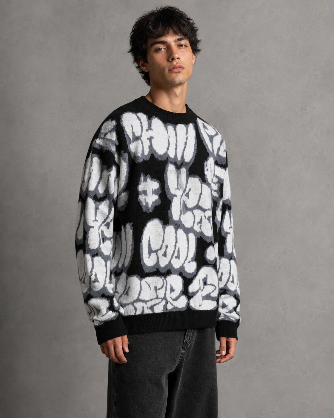 Kacob | Men's Oversized Drop Shoulder Graphic Knit Jumper