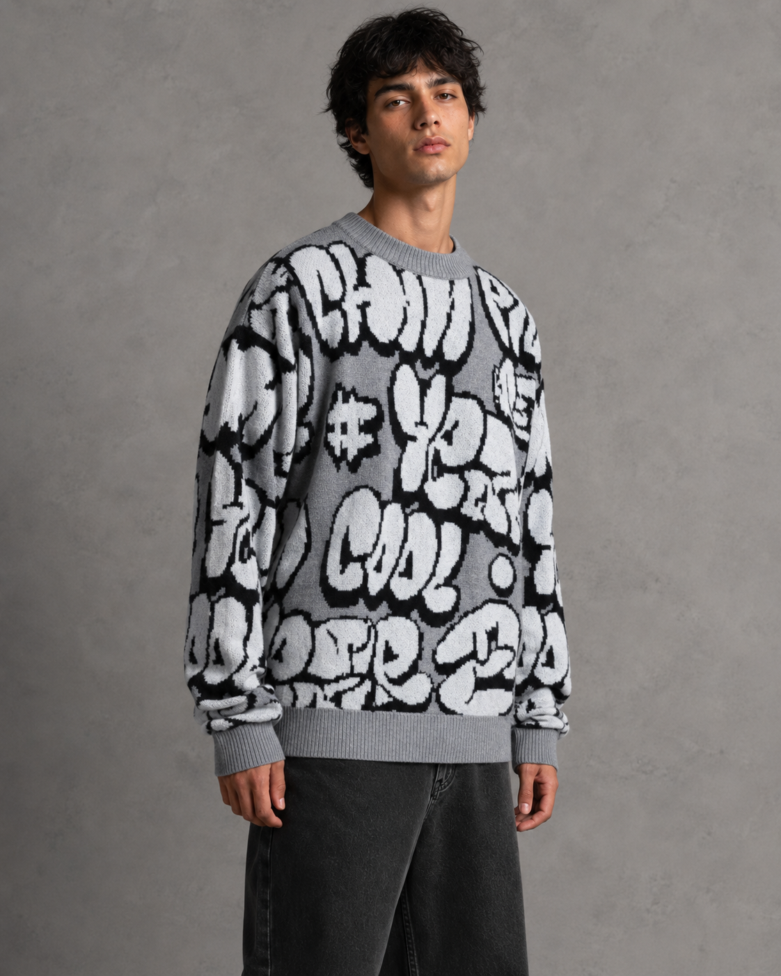 Kacob | Men's Oversized Drop Shoulder Graphic Knit Jumper