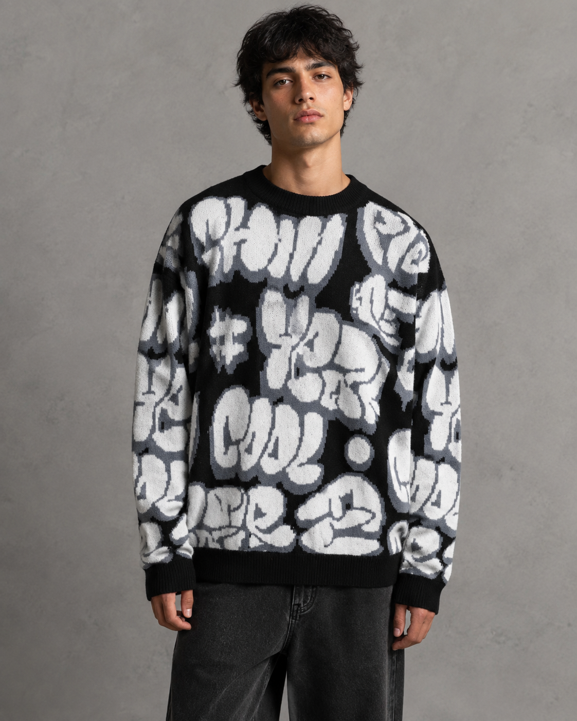 Kacob | Men's Oversized Drop Shoulder Graphic Knit Jumper