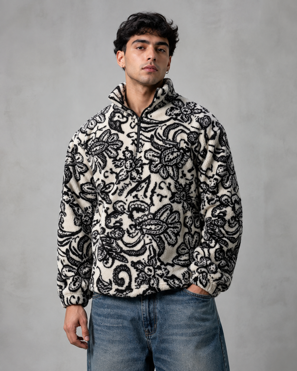 Kacob | Men's Patterned Quarter Zip Relaxed Pullover