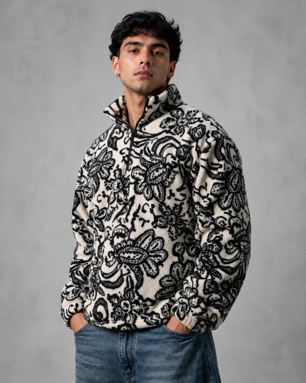 Kacob | Men's Patterned Quarter Zip Relaxed Pullover