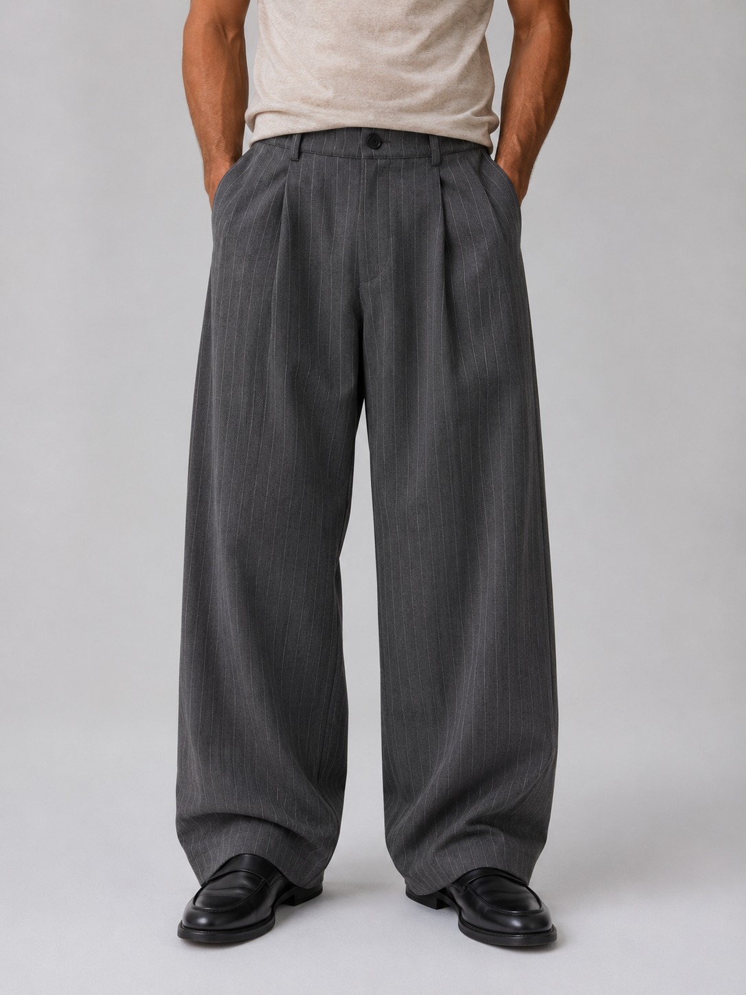 Kacob | Men's Pinstripe Wide Leg Tailored Trousers