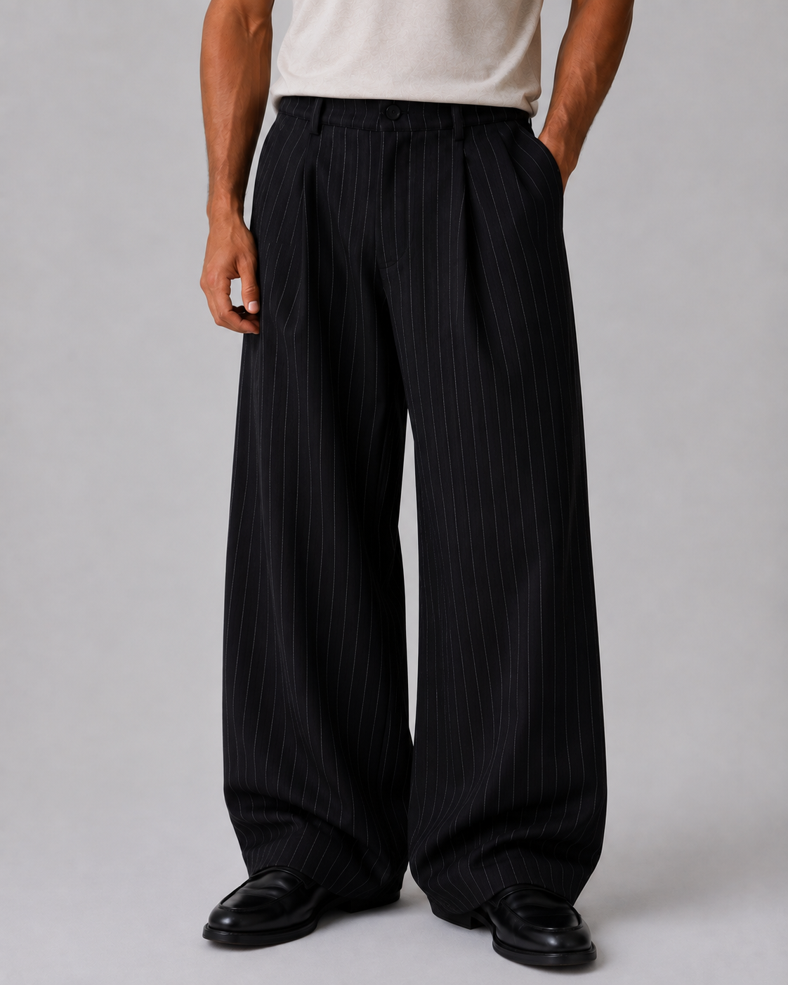 Kacob | Men's Pinstripe Wide Leg Tailored Trousers