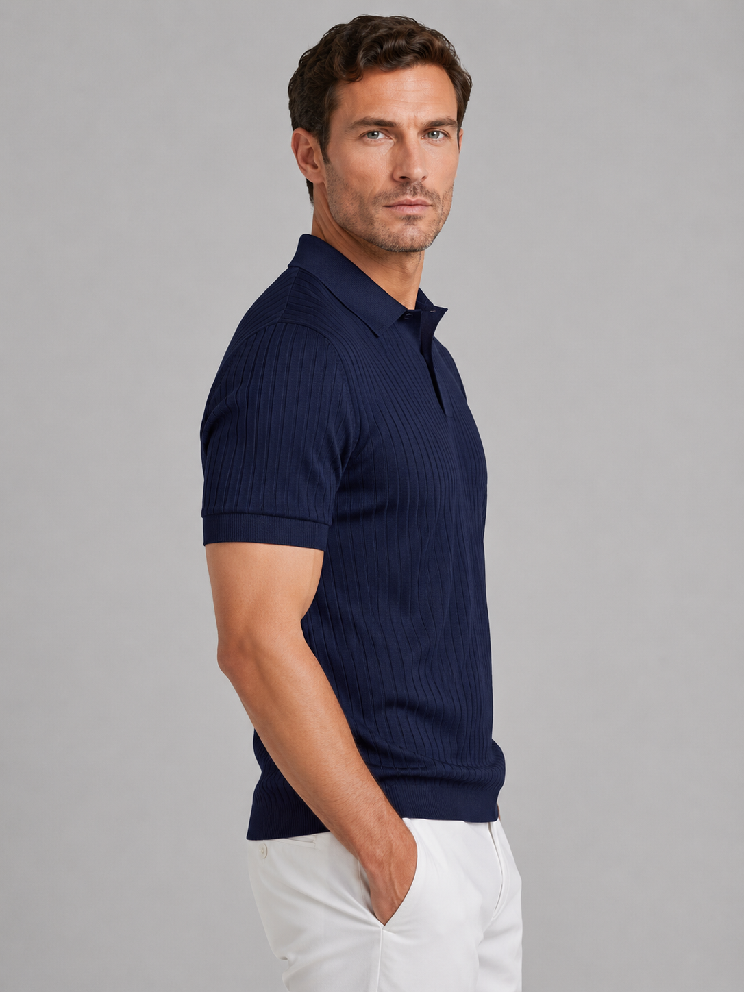 Kacob | Men's Ribbed Short Sleeve Polo Shirt